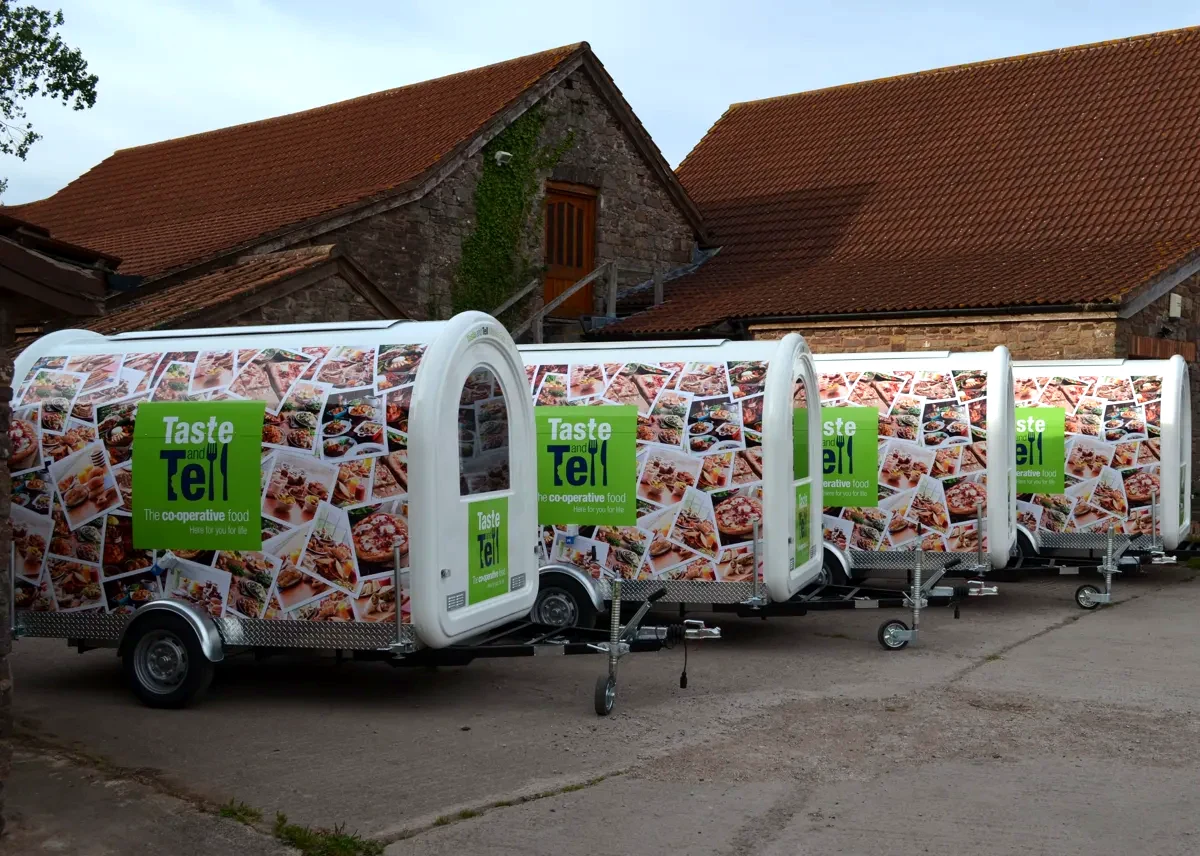 Fleet of Co-op Taste and Tell promotional Caterpods