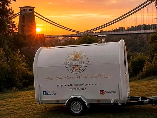 Proper Pizza Caterpod at sunset by the Clifton Suspension Bridge